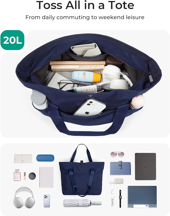 BAGSMART Tote Bag for Women, Foldable Tote Bag With Zipper Travel Shoulder Bag Handbag for Work - Image 3