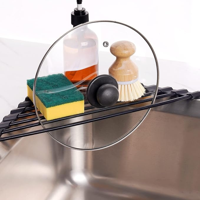 Tomorotec Triangle Roll Up Dish Drying Rack with Silicone Coating, Black | 304 Stainless Steel with BPA-Free Silicone, Triangle Design Maximizes Sink Corner Space, Fits Compact Kitchens And RVs - Image 4
