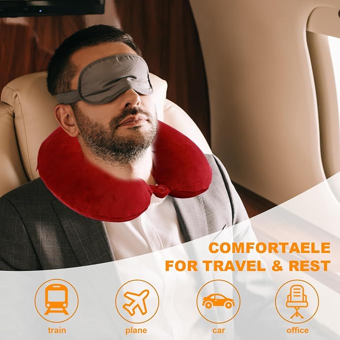 Travel Pillow,100% Pure Memory Foam U Shaped Neck Pillow,Super Lightweight Portable Headrest Great for Airplane, Car,Home,Office,Sleeping Rest (Wine red) - Image 5