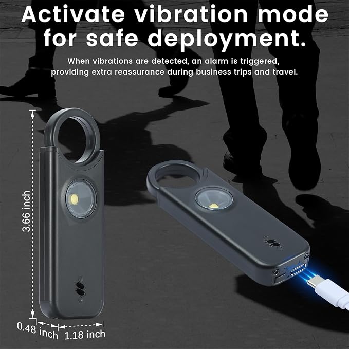 TIPSEAN Personal Safety Alarm - 135dB Ultra Loud Siren with LED Strobe Light, USB-C Rechargeable, Compact Keychain Alarm for Women/Men, Emergency Flashlight & Vibration Alert(Black) - Image 6
