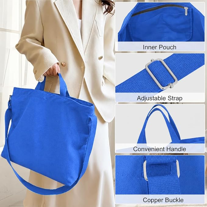 Women's Canvas Tote Bag inside Out Bag with Adjustable Crossbody Strap for Work Travel Shopping Durable Handbag for Men - Image 4