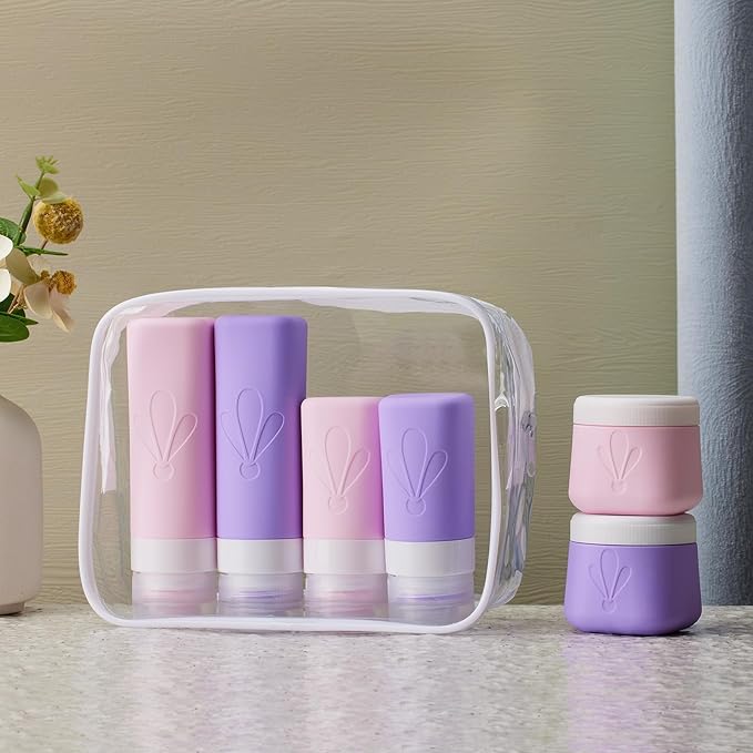 INSFIT travel bottles for toiletries 6 Pack, Leak proof Travel Size Toiletries Containers with toiletry bag, Squeezable Silicone Bottles & Cream Jars, Travel Essentials BPA-Free set for Shampoo - Image 7