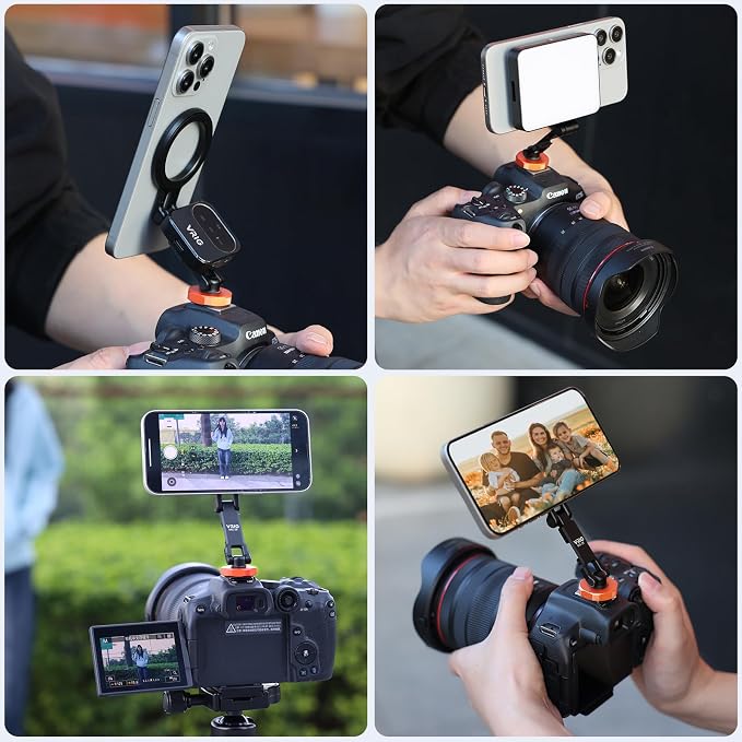VRIG MG-28 Magnetic Phone Tripod Mount for magsafe, 1/4" Thread & Cold Shoe Camera Phone Mount Adapter Compatible with iPhone 17 16 15 14 13 12 Series, for Cameras/Tripods - Image 7