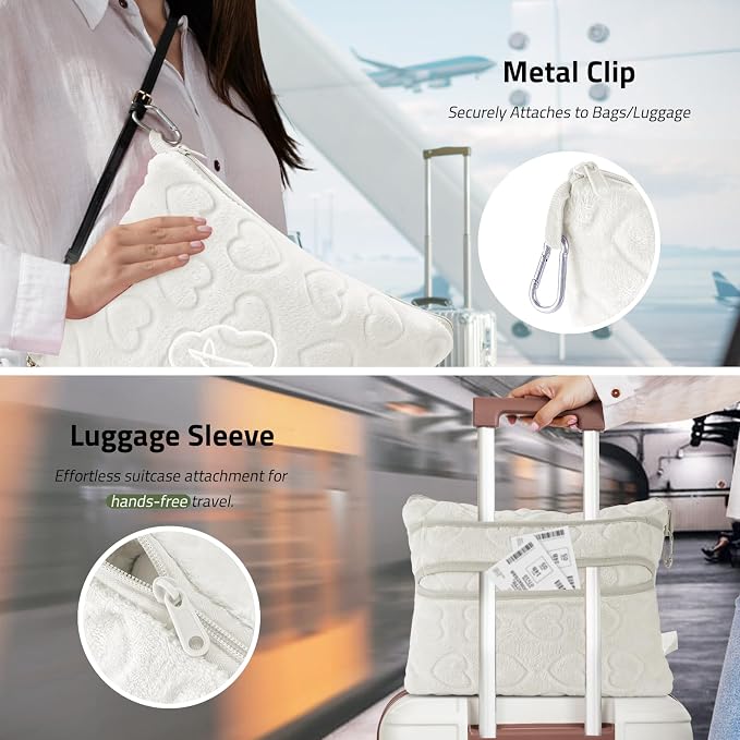 Travel Blanket, Airplane Blanket, Ultra-Soft, Warm & Lightweight, 65x40 in, Outdoor Blanket Essentials for Women, Men & Kids, Included Eye Mask, Luggage Sleeve & Backpack Clip Heart Cream - Image 4