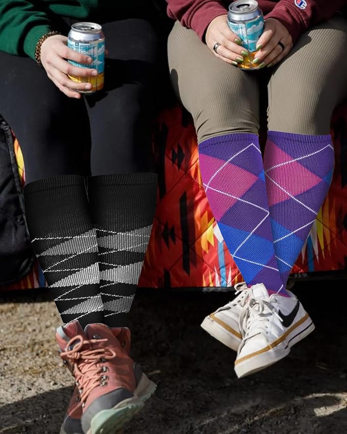 Compression Socks for Women 15-20 mmHg, 2 Pairs | Graduated Support, Knee High Fit, Polyester Stretch, Circulation Comfort, Nurses, Travel, Athletes, Flight, Daily, Patterned - Image 2
