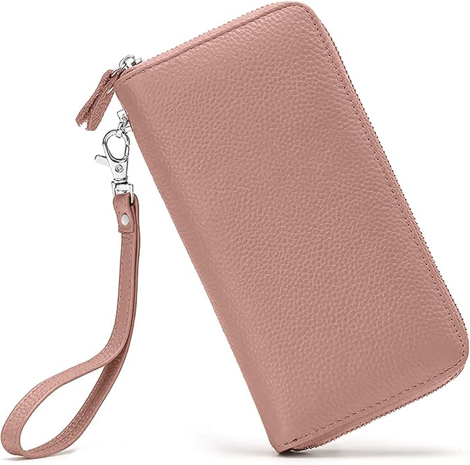 Moflycom Womens Wallet RFID Blocking Genuine Leather Zip Around Wallet Clutch Wristlet Travel Long Purse for Women by Moflycom