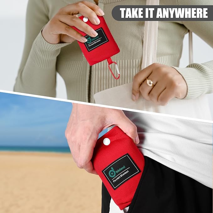 Odoland Sandproof Beach Blanket, Waterproof Portable Mat with Carry Pouch | 63“x43” Quick Drying & Foldable Lightweight Sand Free Beach Mat Tarp for Hiking, Camping, Travel, Red - Image 4