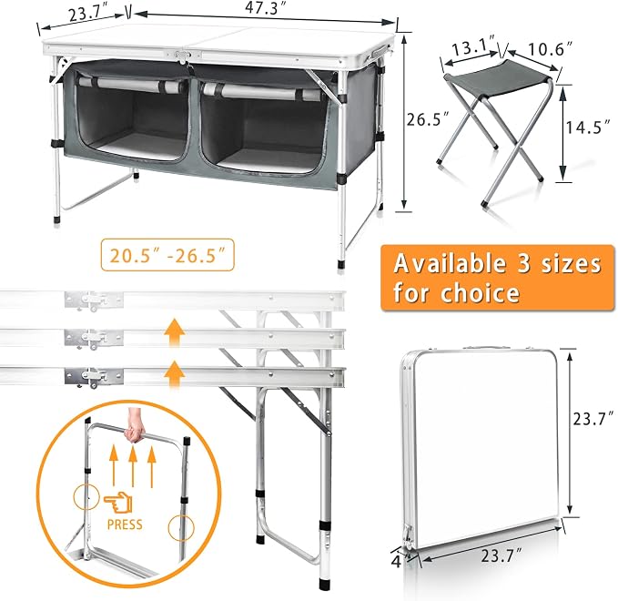 CampLand Outdoor Folding Table Aluminum Lightweight Height Adjustable with Storage Organizer for BBQ, Party, Camping - Image 2