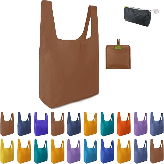 BeeGreen Reusable Grocery Bags 20 Pieces Kitchen Bags Bulk Foldable-Machine Washable with Zipper Storage Pouch 20 Packs by BeeGreen