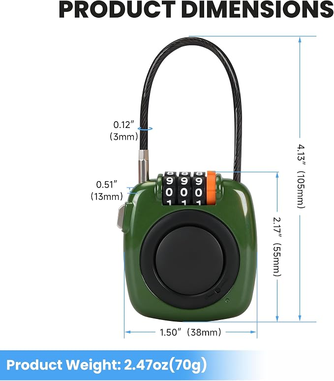 3-Digit Combination Holder Lock Compatible with Apple AirTag, Steel Cable – Alloy Body Ultra Durable Secure Anti-Theft for Luggage, Backpack, Bags, Suitcase, Gym Locker, Travel Safe (Green) - Image 2