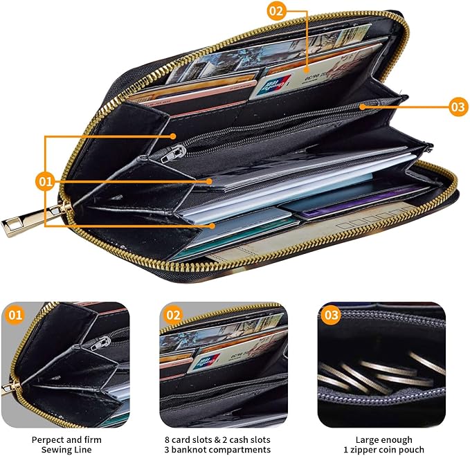 Wallet,Leather Long Wallet Suitable For Ladies And Teenagers - Detachable Wristband + RFID Travel Wallet With Card Slot - Thin Blue Line American Flag - Image 3