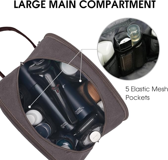 WANDF Travel Toiletry Bag for Men, Canvas Shaving Dopp Kit | Wet Separation, Water-Resistant Fabric, Travel Bag for Toiletries, Shaving Accessories, Weekend Trips - Image 2