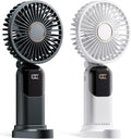 GOCKERA Portable Fan, 4200mAh Battery Operated Fan, 5 Speeds&Digital Display, Makeup Fans for Women with Base, 180°Foldable 3in1 Handheld/Neck/Desk Fan for Outdoor Indoor,Ultra Quiet (Black white) by GOCKERA