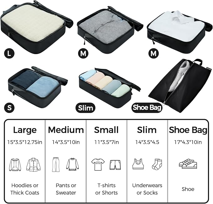 BAGAIL 6 Set Ultralight Compression Packing Cubes Packing Organizer for Travel Accessories Luggage Suitcase Backpack - Image 2