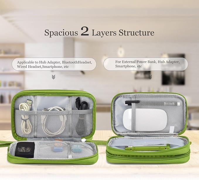 Electronic Organizer Travel Cable Accessories Bag, Electronic Organizer Case, Electronic Accessories Organizer Bag for Power Bank, Charging Cords, Chargers, Mouse, USB Cable, Earphones (Green) - Image 4