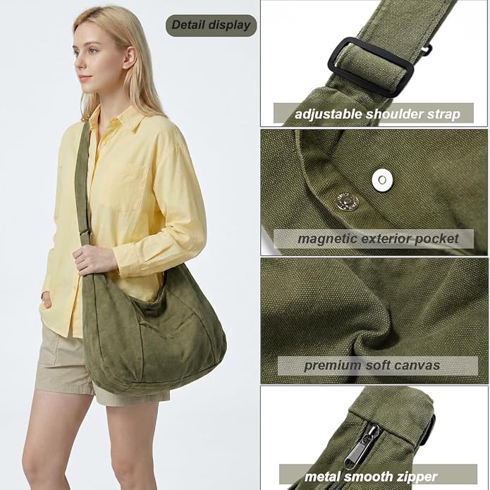 Canvas Hobo Crossbody Tote Bag for Women and Men Messenger Bags | Canvas Tote Bag With Zipper,Canvas Crossbody Bag,Canvas Hobo Bag,Shoulder Bag for Women,Travel Work College Purse Handbag - Image 6