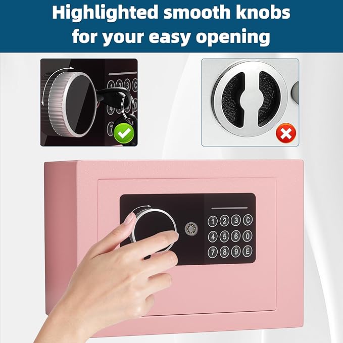 Digital Electronic Money Safe, Steel Security Lock Box with Keypad, Office Hotel Business Jewelry Gun Cash Safe, 0.23 Cubic Feet, 9.06" W x 6.69" D x 6.69" H（pink） - Image 2