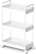 Ronlap 3 Tier Slim Rolling Storage Cart with Wheels Utility Organizer,White | For bathroom, laundry, kitchen, bedside & dorm. Fits art, craft, snack, makeup, nail, diaper & postpartum baby supplies by Ronlap