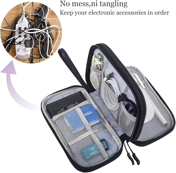CAAORDKSO Electronics Organizer Travel Bag, Small Cable Organizer Case Waterproof Accessories Pouch, Travel Electronic Carrying Case for Cord, Charger, Phone, USB, Power Bank, Earphone (Black, Medium) - Image 7