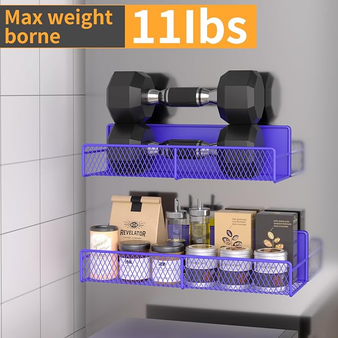 DTUQYX Magnetic Spice Rack for Refrigerator, 4 Pack 100% Metal Strong Magnet Fridge Shelves, Space Saving Spice Organizer, No Drilling Home Kitchen Laundry Room Storage Organization, Purple Blue - Image 3
