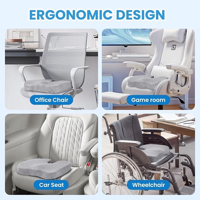 Memory Foam Office Chair Seat Cushion - Light Grey, XX-Large | for Car Seat, Airplane, Desk Chair - Sciatica & Hip & Coccyx Pain Relief Cushion for Long Sitting Office Workers, Car Drivers - Image 5