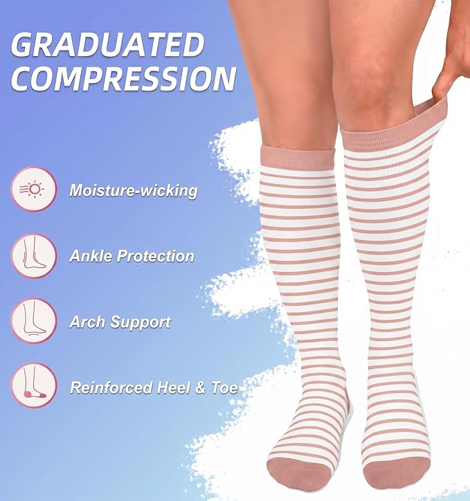 Compression Socks for Women & Men Circulation (4 Pairs) 15-20 mmHg is Best Support for Nurses Running Hiking Travel - Image 5