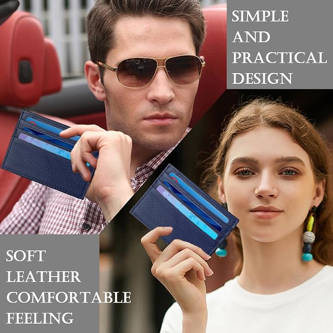 WOXVM Credit Card Holder Wallet RFID Blocking Slim Credit Card Cases Holder Premium Leather Minimalist Front Pocket Small Wallet with 6 Card Slots and 1 Pockets for Men Women (Navy Blue) - Image 5
