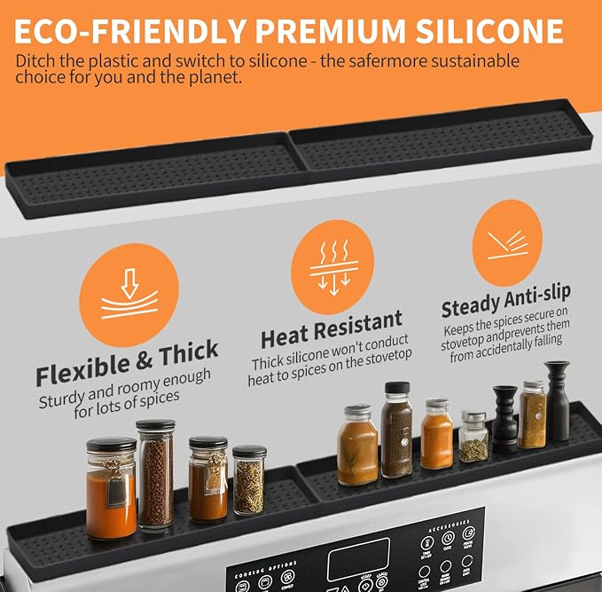 30 Inch Silicone Magnetic Stove Top Shelf, Kitchen Shelf Over Stove Spice Rack Apartment Must Haves Kitchen Gadgets for Above Stovetop Seasoning Organization and Storage with 2 Functional Prtitions - Image 6