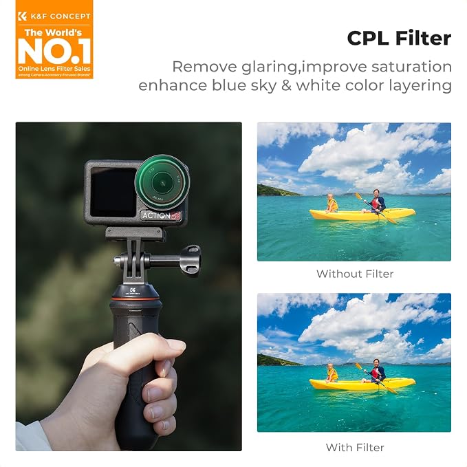 K&F CONCEPT Snap On PL ND Filter Compatible with DJI Osmo Action 4/5 Pro | 4 Pack Push-in Fit CPL ND8 ND16 ND32 Polarizing Neutral Density Filter, HD Optical Glass Multi-Coated, Easy to Install, FD131 - Image 2