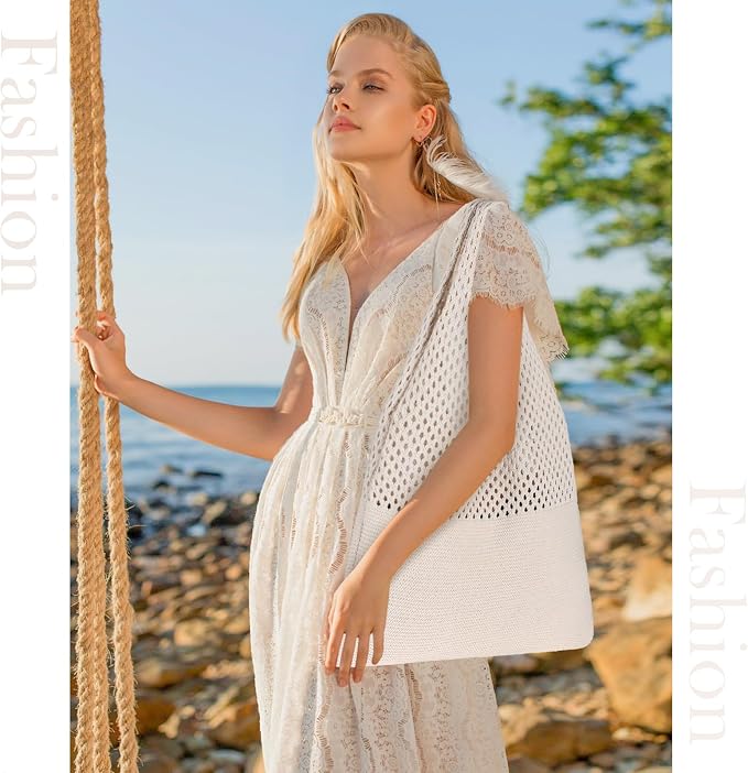 Sightor Crochet Tote Bag, Mesh Beach Bag Knit Summer Hobo Bag for Women | Beach Tote bag Vacation Outfits Aesthetic Boho Bag - Image 3