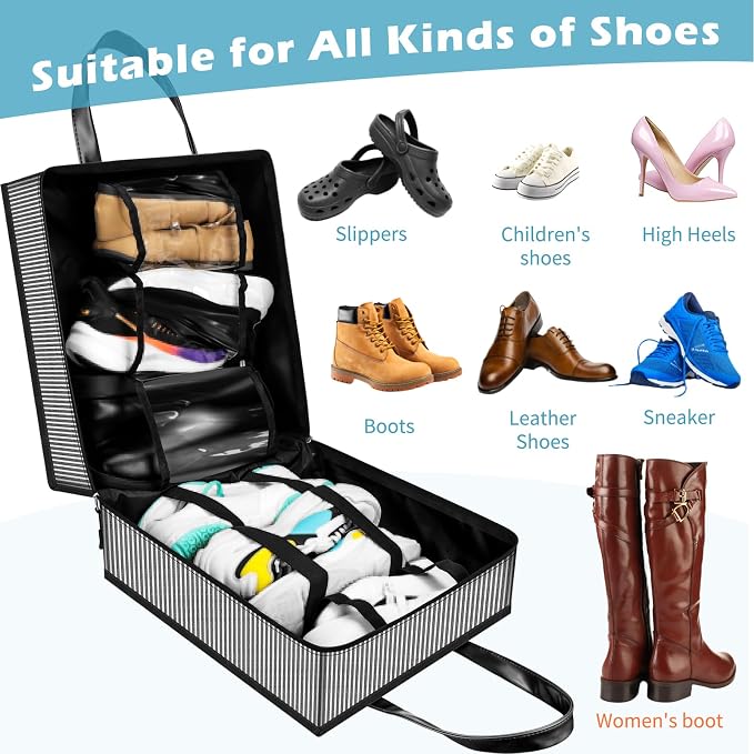 SelfTek Shoe Bags for Travel with Handle, Waterproof Large-Capacity Family Travel Shoe Bag Organizer for Multiple Shoes, Shoe Travel Bags for Packing, Suitable for Luggage Handle (Streifen) - Image 7