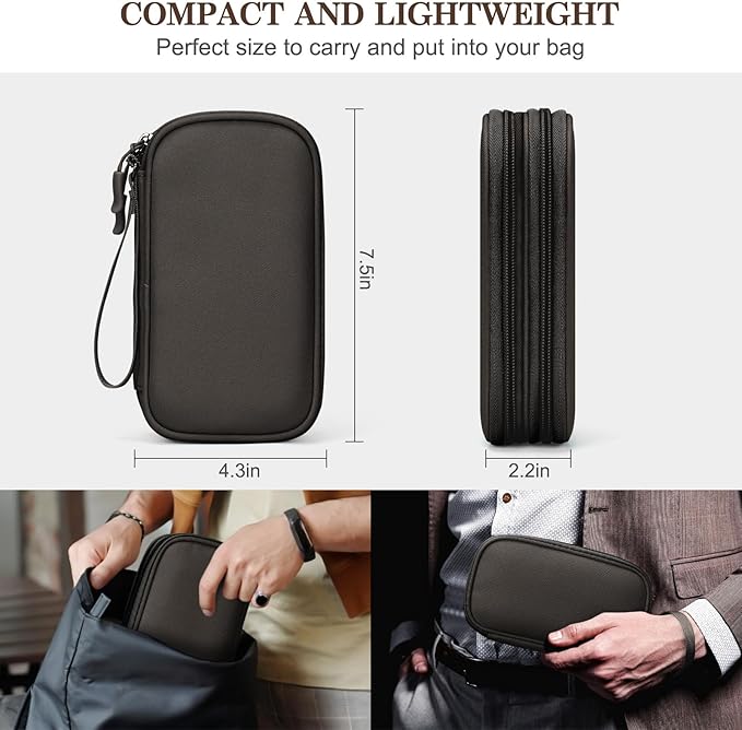 FYY Electronic Organizer, Travel Tech Pouch Bag, Cable Organizer Coffee | Wrist Strap, Waterproof, Double Layers Portable Electronics Travel Carrying Case for Cord, Charger, Daily Business Trips Use - Image 2