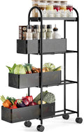 KINGRACK 4 Tier Slim Rolling Cart with Drawer, Metal Utility Storage Cart | 3 Pull-out Baskets, Lockable Wheels, Narrow Space Trolley Organizer for Bathroom, Kitchen, Office, Dorm, Laundry Room, Black by KINGRACK