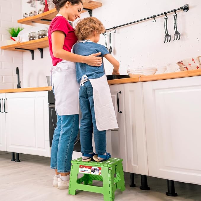Folding Step Stool 9 Inch for Kids and Adults, 300 lbs, Green | Lightweight Plastic Small Foldable Step Stool with Handle, Non-Slip, for Kitchen, Bathroom, Bedroom and Closet - Image 8