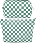 SOIDRAM 2 Pcs Checkered Makeup Bag Large Cosmetic Bag Toiletry Bag Makeup Pouch Travel Bag Organizer Cute Makeup Brushes Aesthetic Accessories Storage Bag for Women Olive Green by SOIDRAM