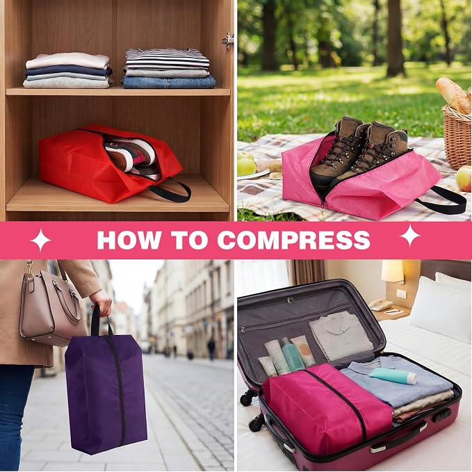 6 Pcs Travel Shoe Bags with Zipper Nylon Portable Waterproof Suitcase Shoe Organizer Packing for Golf(L,Purple) - Image 6