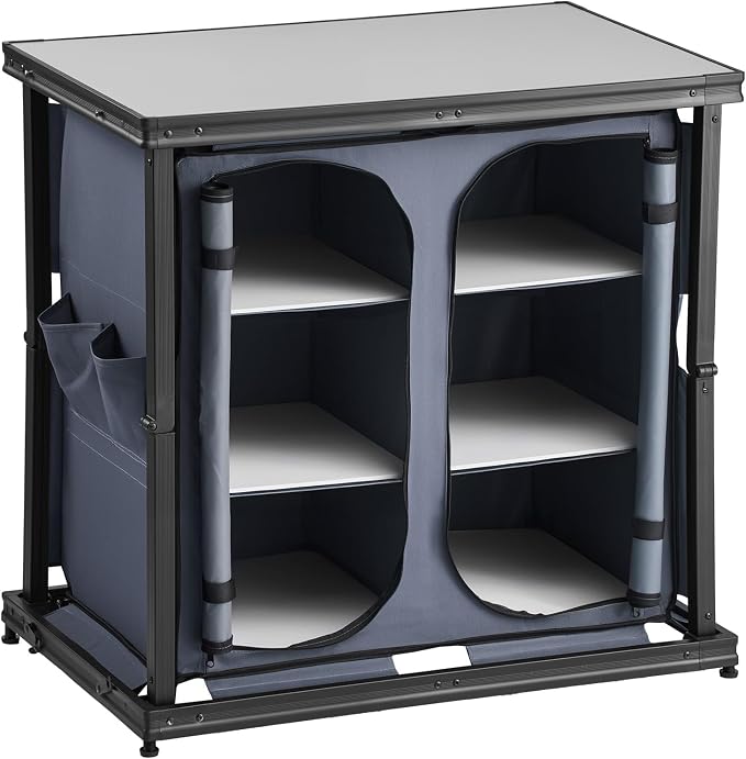 VEVOR Folding Camping Storage Cabinet, Outdoor Portable Aluminum Lightweight Table, Quick Set-up Compact Kitchen Cook Station, with 6 Shelves and Carry Bag, for Picnic, BBQ, Camping, RV Traveling - Image 9