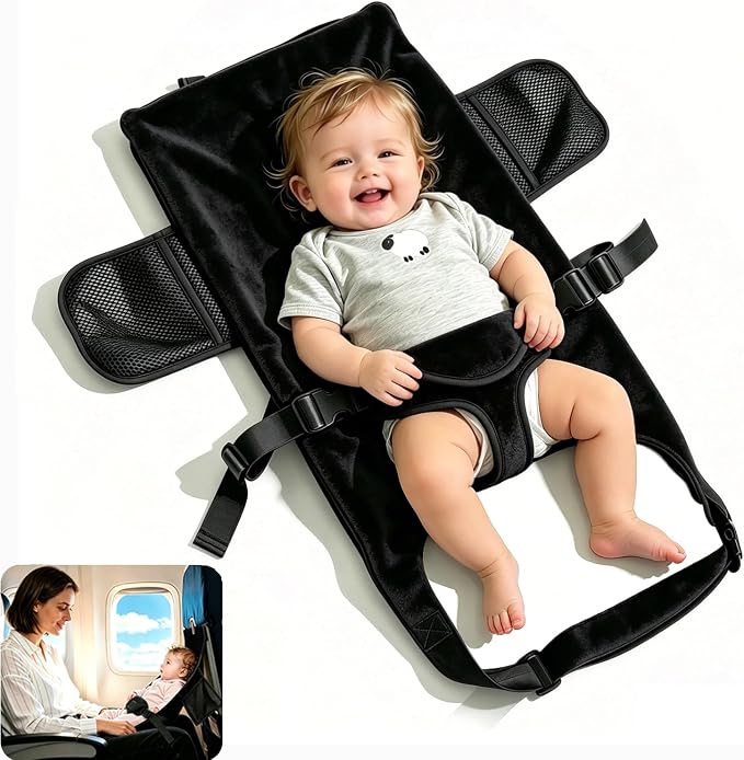 Toddler Airplane Bed, Black, Baby Travel Essentials, 31 * 17Inch | Portable Seat Extender Travel Bed for Kids, Soft Baby Travel Essentials for Flying, Long Flight Must Haves Footrest by Unknown