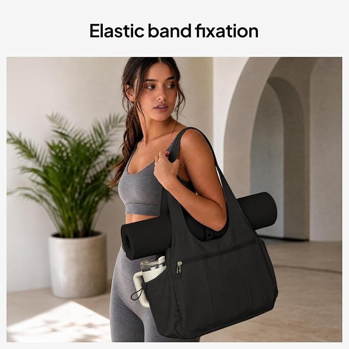 TOPEAST Foldable Tote Bag for Women with Yoga Mat Holder,Travel Tote Bag with Water Bottle Pocket,Lightweight Workout Gym Bag - Image 2