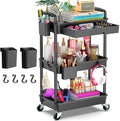 Goovilla 3 Tier Rolling Utility Cart Organizer with Removable Drawer, Black | Stable and Sturdy Rolling Storage Carts with 2 Lockable Wheels for Bathroom, Kitchen, Snack, Craft, Makeup, Baby Essentials by Goovilla