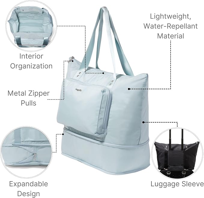Baggallini Carryall Expandable Lightweight Travel Tote 22" Packable Folding Compact Nylon Washable Weekender w/Luggage Sleeve - Image 3