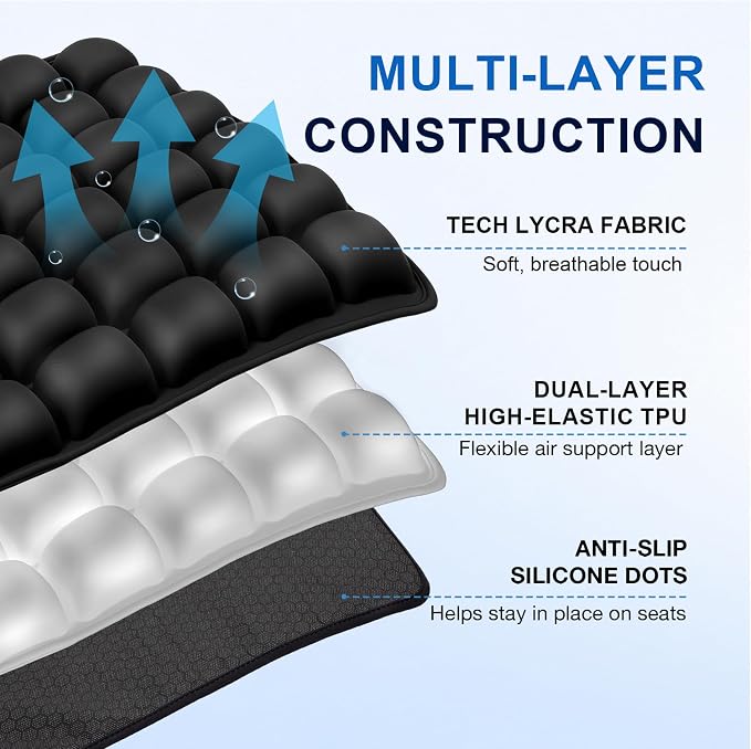Airplane Seat Cushion, Inflatable Travel Cushion for Long Flights, Air-Cell Portable Seat Pad with Built-in Pump for Travel Car Office Wheelchair - Image 3