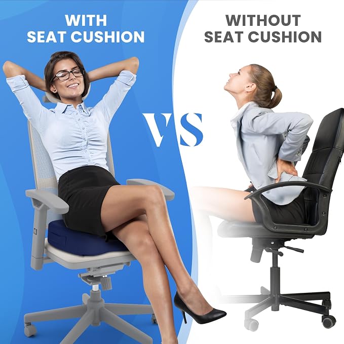 Memory Foam Seat Cushion for Office Chair, Car Seat, Blue, XXL | Office Chair Cushion for Car, Airplane - Chair Pad for Long Sitting Sciatica, Hip, Coccyx,Tailbone Pain Relief, Butt Pillow - Image 7