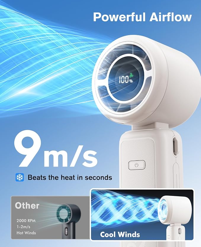 WHATOOK Portable Personal Handheld Fan: High Speed Cooling Fan, 12 Hours Battery Life, USB Rechargeable, Small Essentials for Women Cruise Travel, Beach Vacation (Ivory White) - Image 4