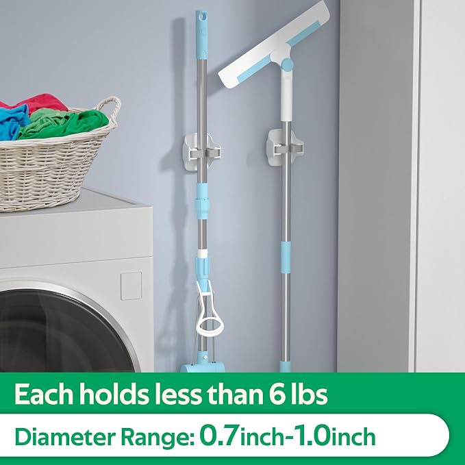 reliahom Broom Holder Wall Mount Mop Grippers organizer wall hanging,10Pack | No Drilling Self Adhesive Easy install Anti-Slip Mop Broom Hanger Storage Rack for Kitchen,Laundry Room,Garden,Garage - Image 5