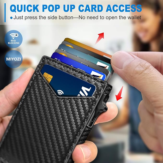 Wallet for Men, Slim Pop Up Card Holder - RFID Blocking Minimalist Bifold Wallet with ID Window, Holds 9-11 Cards & Stretchable Strap, Metal Flip Case with Magnetic Closure, Gift Box - Image 4