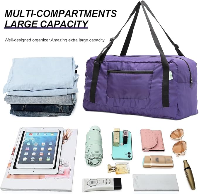 HOLYLUCK Foldable Travel Duffel Bag For Women & Men Luggage Great for Gym (Purple) - Image 3