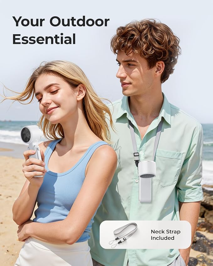 Portable Handheld Turbo Fan - 5 Gear High Speed 4000mAh Rechargeable Mini Personal Hand Fan Blow Cold Air, Battery Operated Travel Essentials, Beach Vacation, Gifts for Women, Men (White) - Image 3