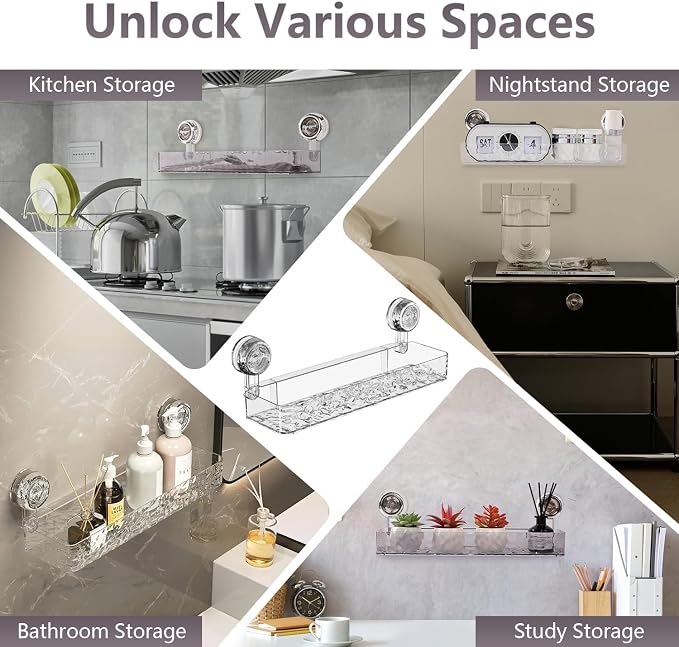 Corrugated Suction Cup Storage Holder,Movable Shower Shelf Suction Cup,Shower Caddy Large Organizer Bathroom,No-Drill Wall Mounted Bathroom Storage Rack Shelf(Black) - Image 5