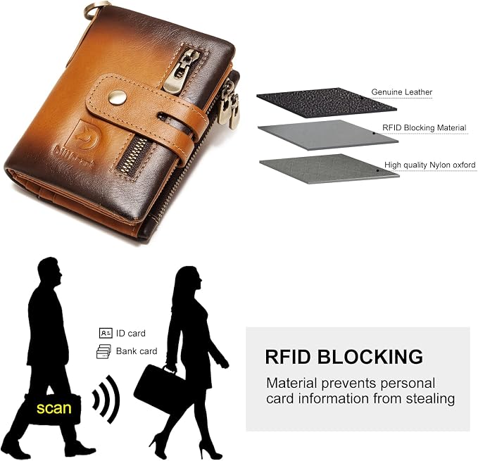Genuine Leather Mens Wallet with Chain, RFID Blocking Biker Bifold Wallet with Anti-Theft Chain - Image 5
